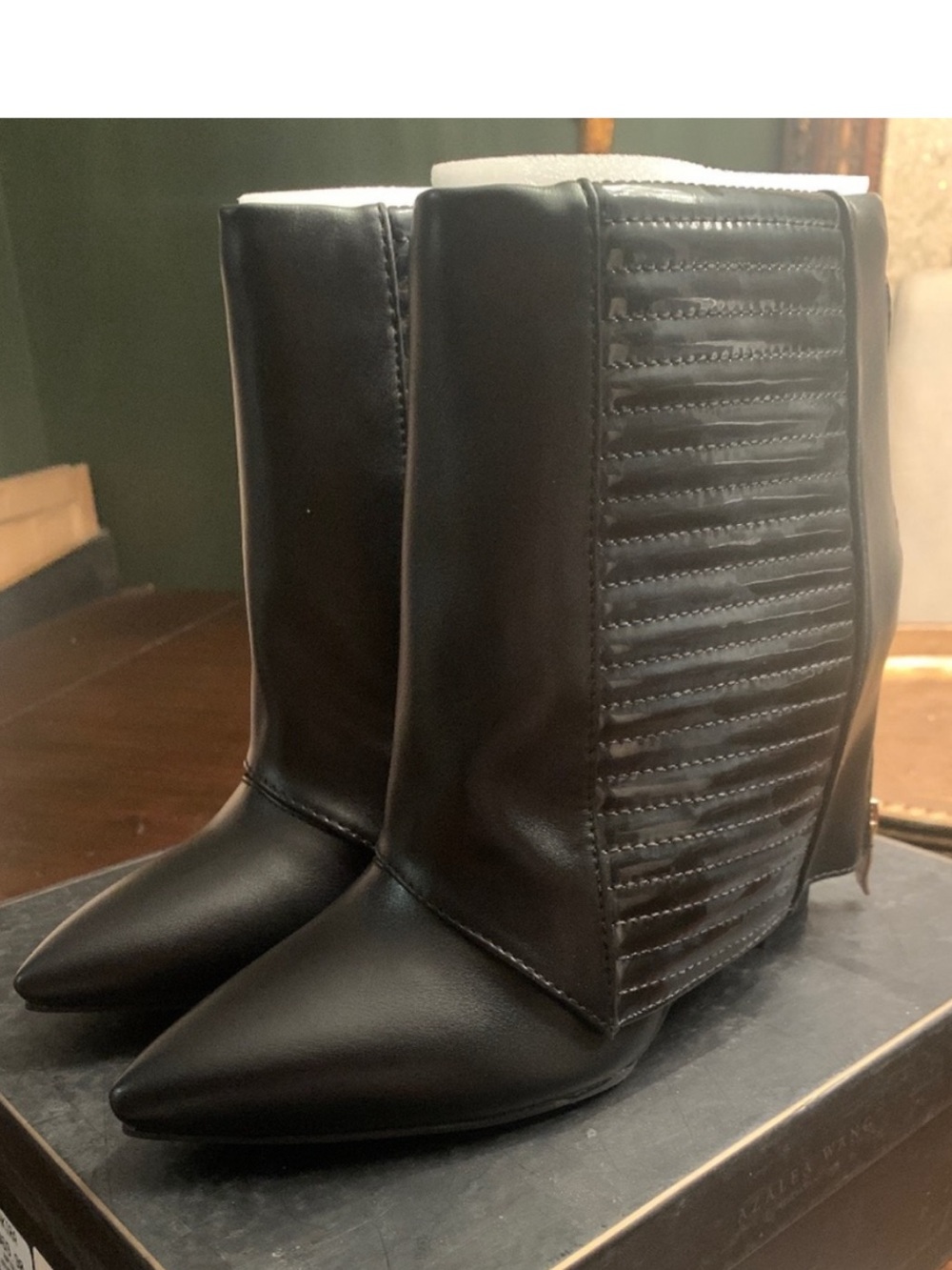 Azalea Wang Women Black Pointed-Toe Ankle Boots